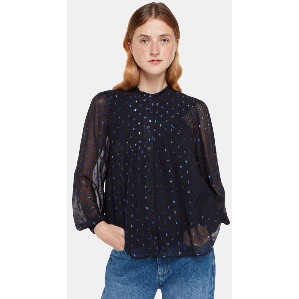 Whistles Navy Metallic Dobby Top